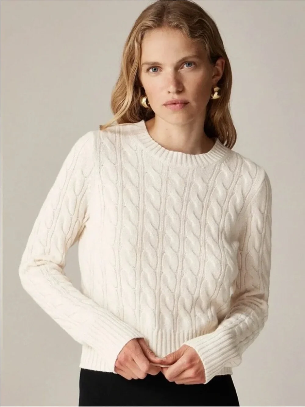 J. Crew Cream Cable-Knit Cashmere Crewneck Sweater